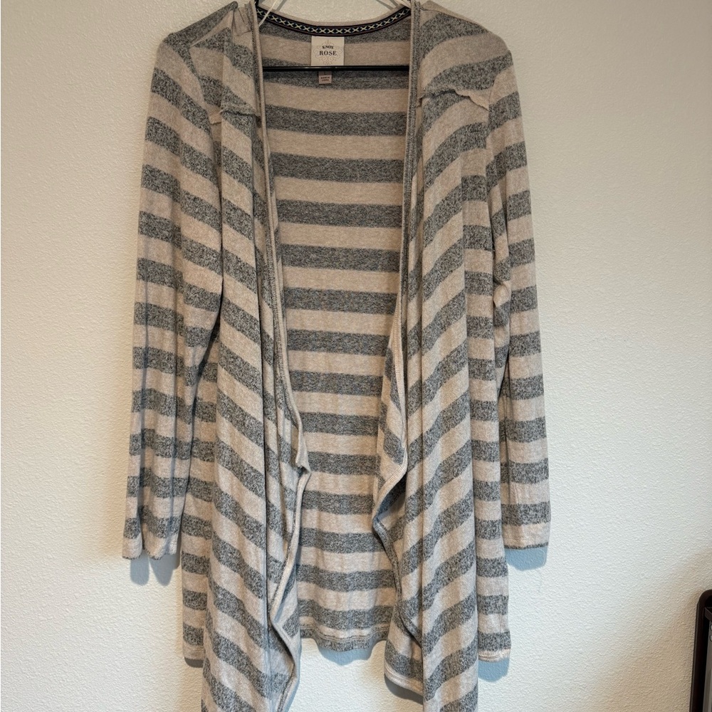 Knox Rose Cream and Gray Striped Cardigan